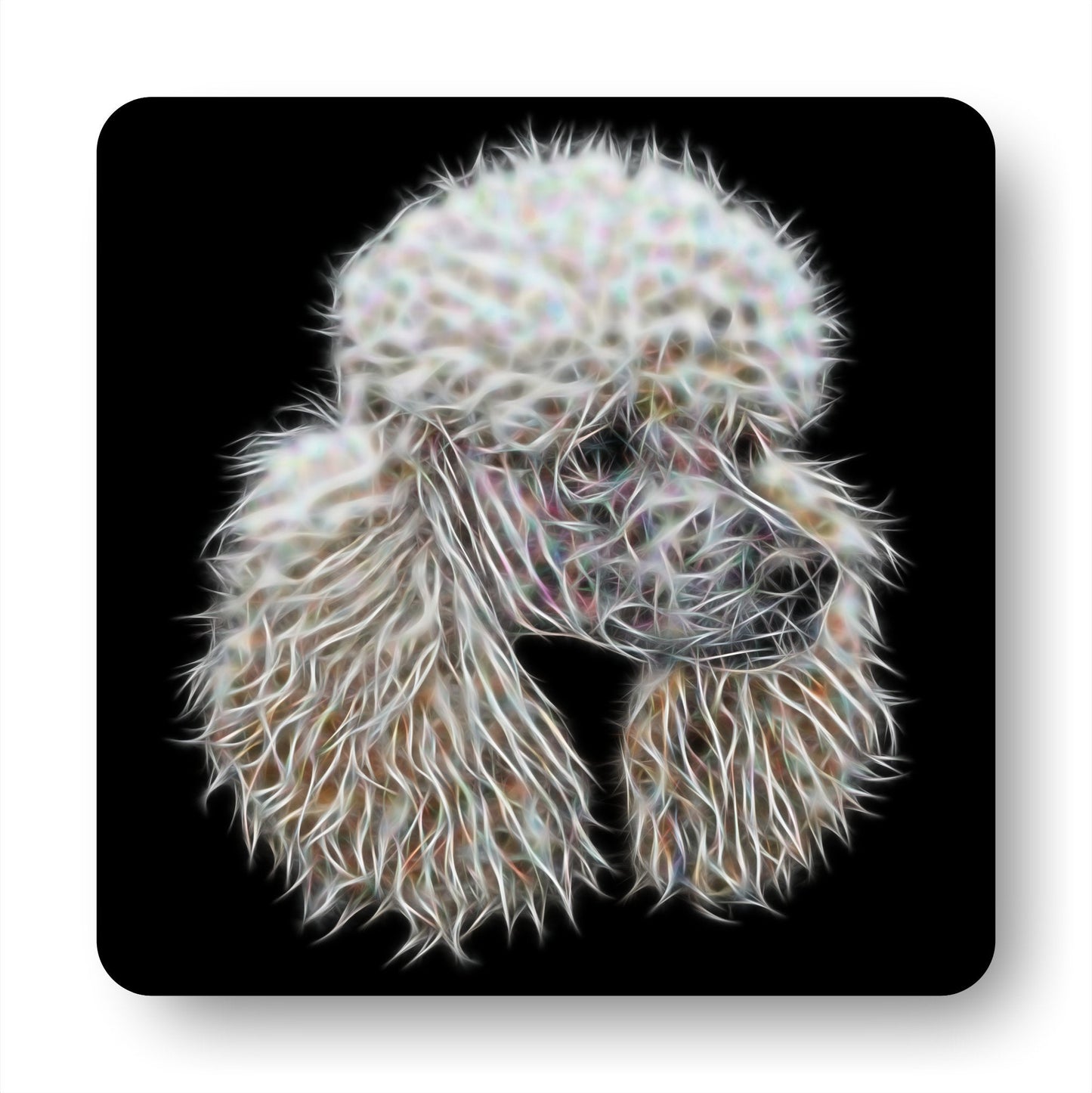 White Standard Poodle Coasters, Set of 4, with Stunning Fractal Art Design. Perfect Poodle Owner Gift.