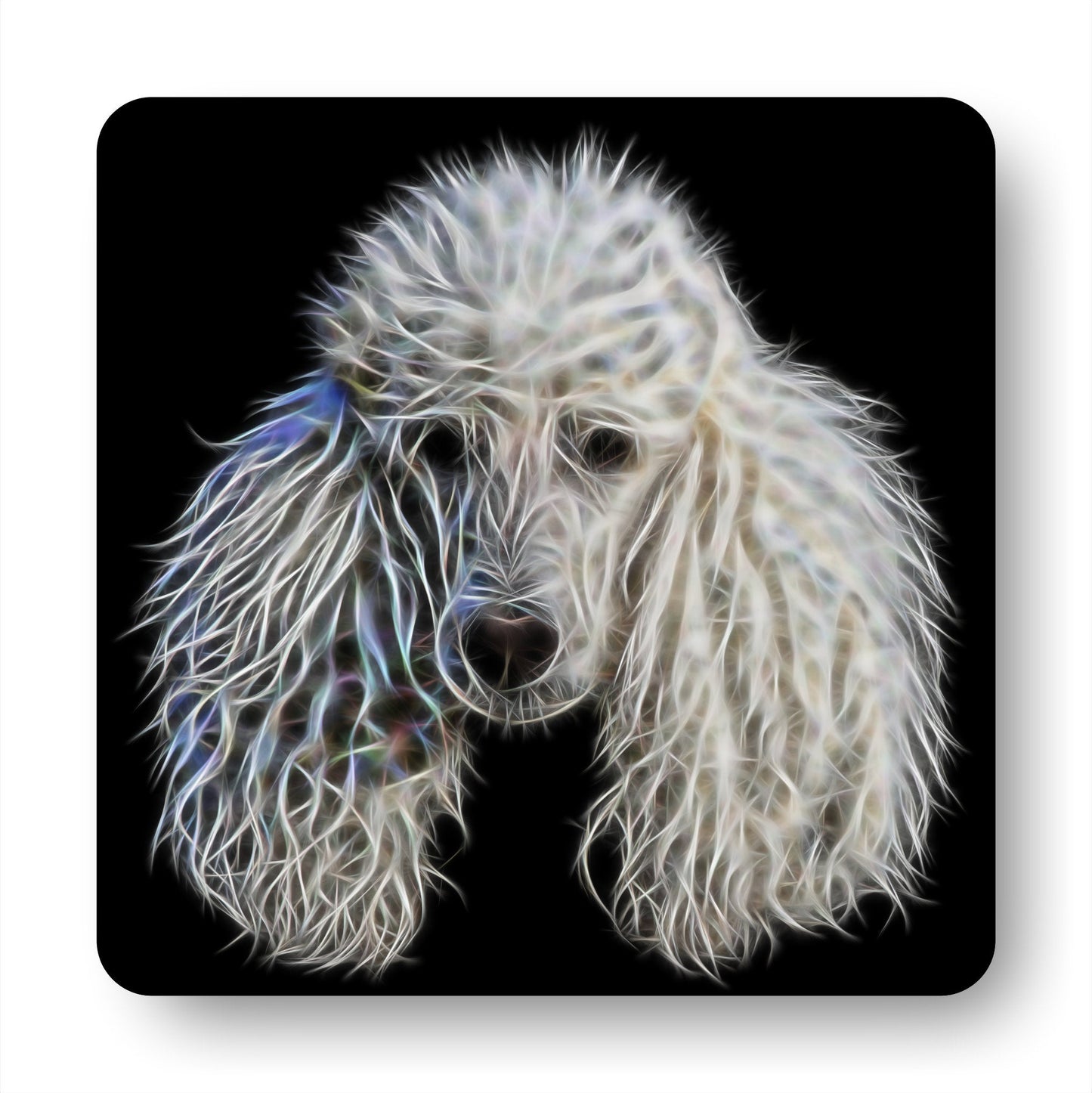 White Standard Poodle Coasters, Set of 4, with Stunning Fractal Art Design. Perfect Poodle Owner Gift.