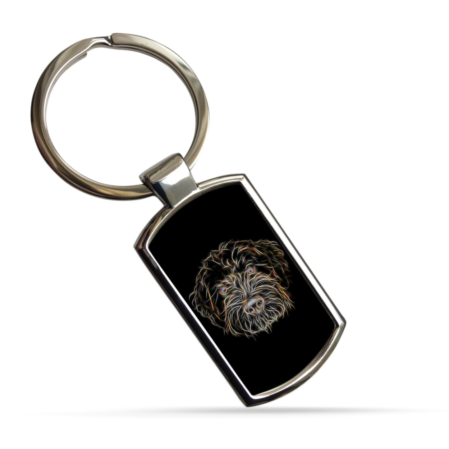 Labradoodle Keychain, Keyring, or Bagtag with Stunning Fractal Art Design. A Perfect Gift for Doodle Dog Lover.