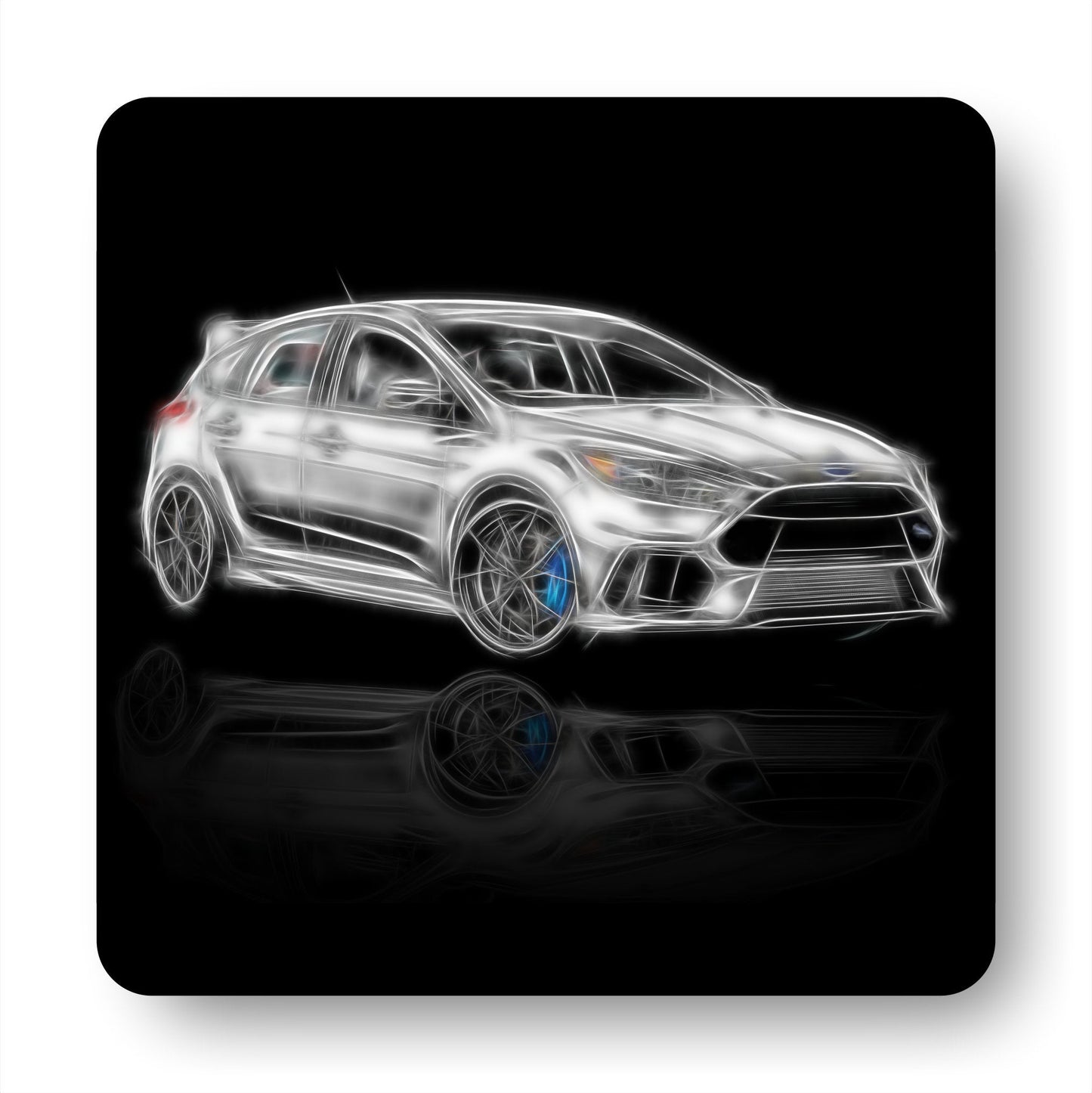 Ford Focus RS Coasters with Stunning Fractal Art Design. Various colours blue, green, orange, black, grey, and white available.
