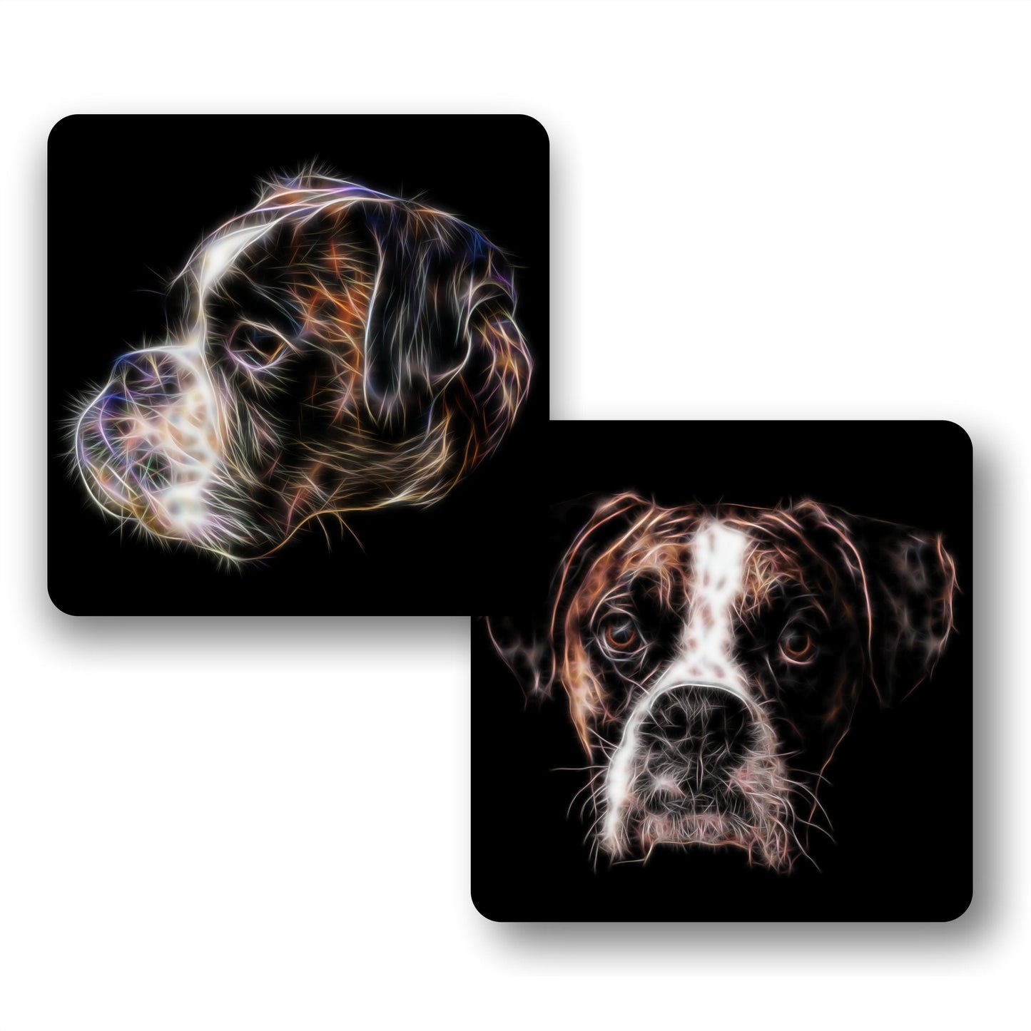 Boxer Dog Coasters, Set of 2, with Stunning Fractal Art Design.