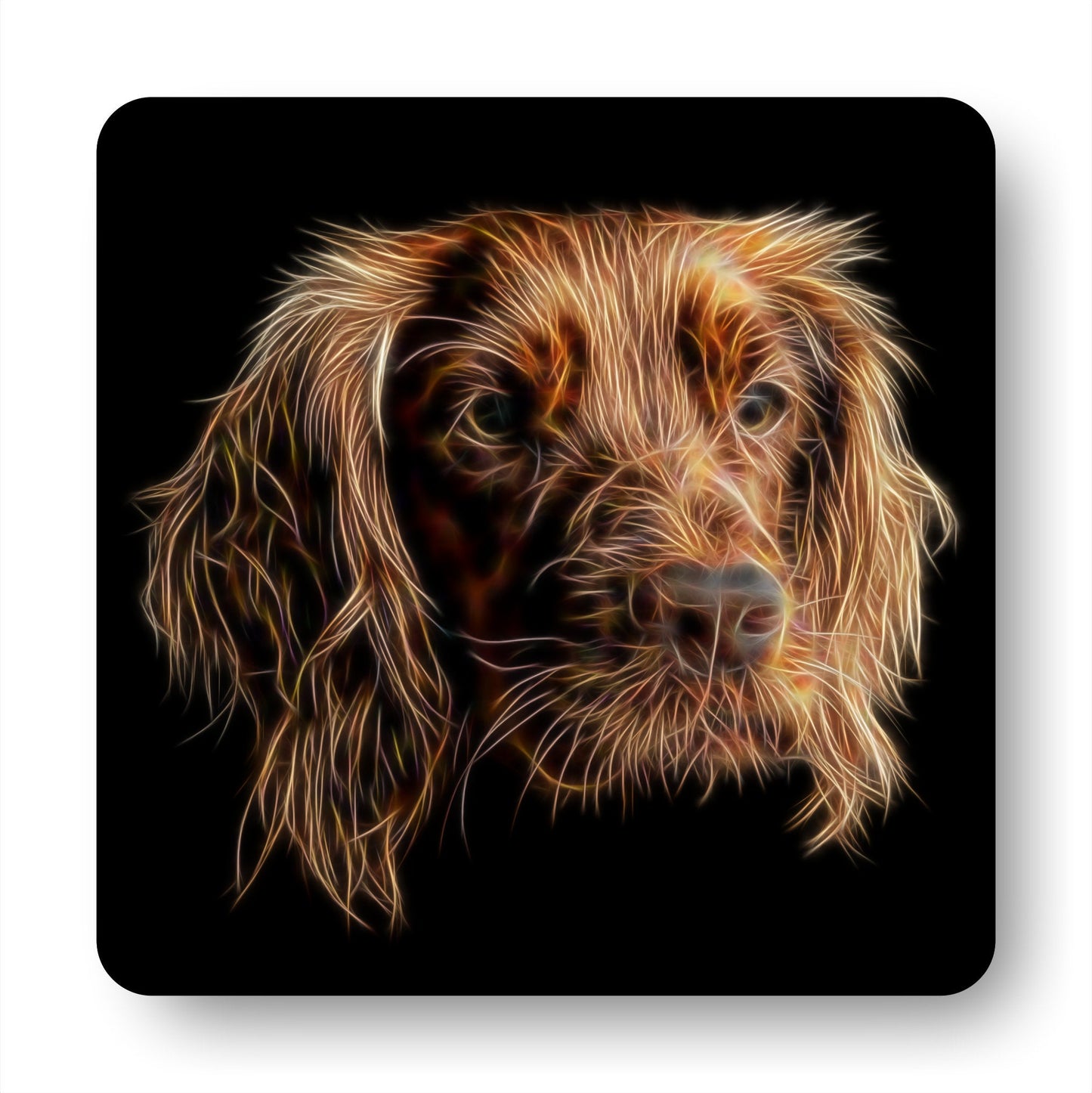 Red Working Cocker Spaniel Coasters, Set of 4, with Stunning Fractal Art Design.