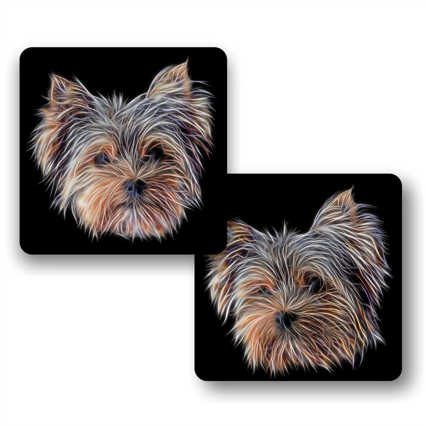 Yorkshire Terrier Coasters, Set of 2, with Stunning Fractal Art Design.