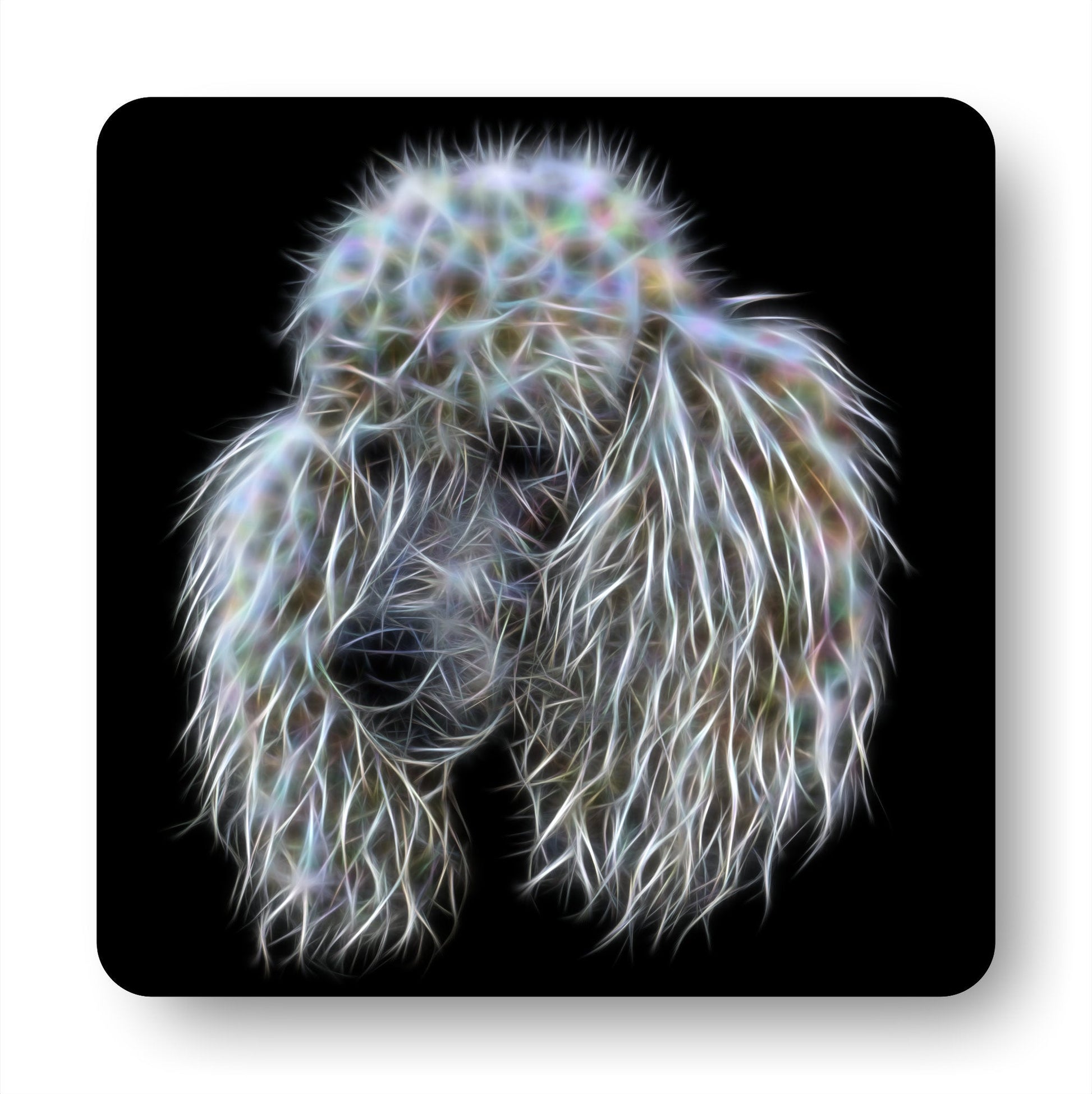 White Standard Poodle Coasters, Set of 4, with Stunning Fractal Art Design. Perfect Poodle Owner Gift.