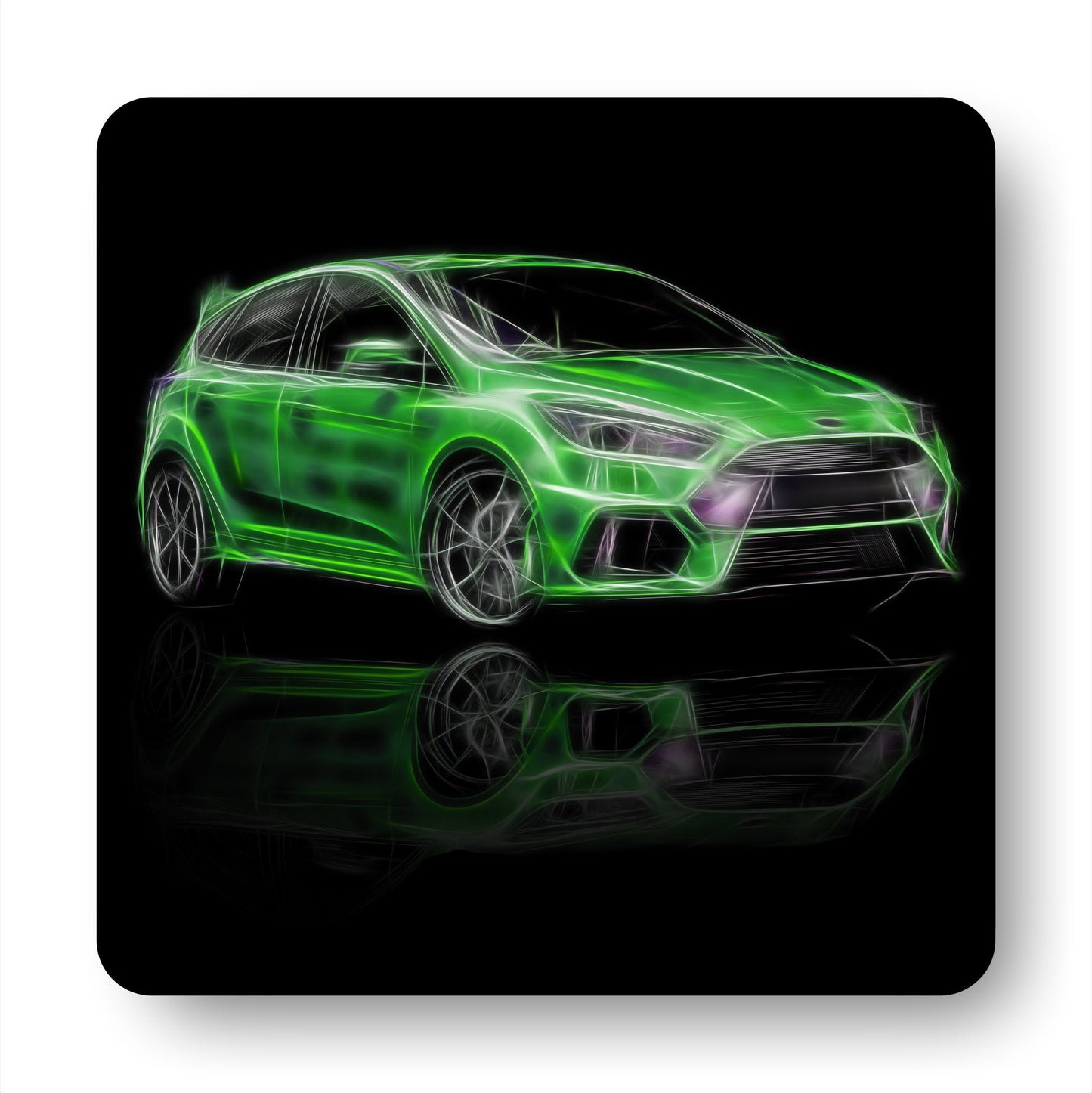 Ford Focus RS Coasters with Stunning Fractal Art Design. Various colours blue, green, orange, black, grey, and white available.