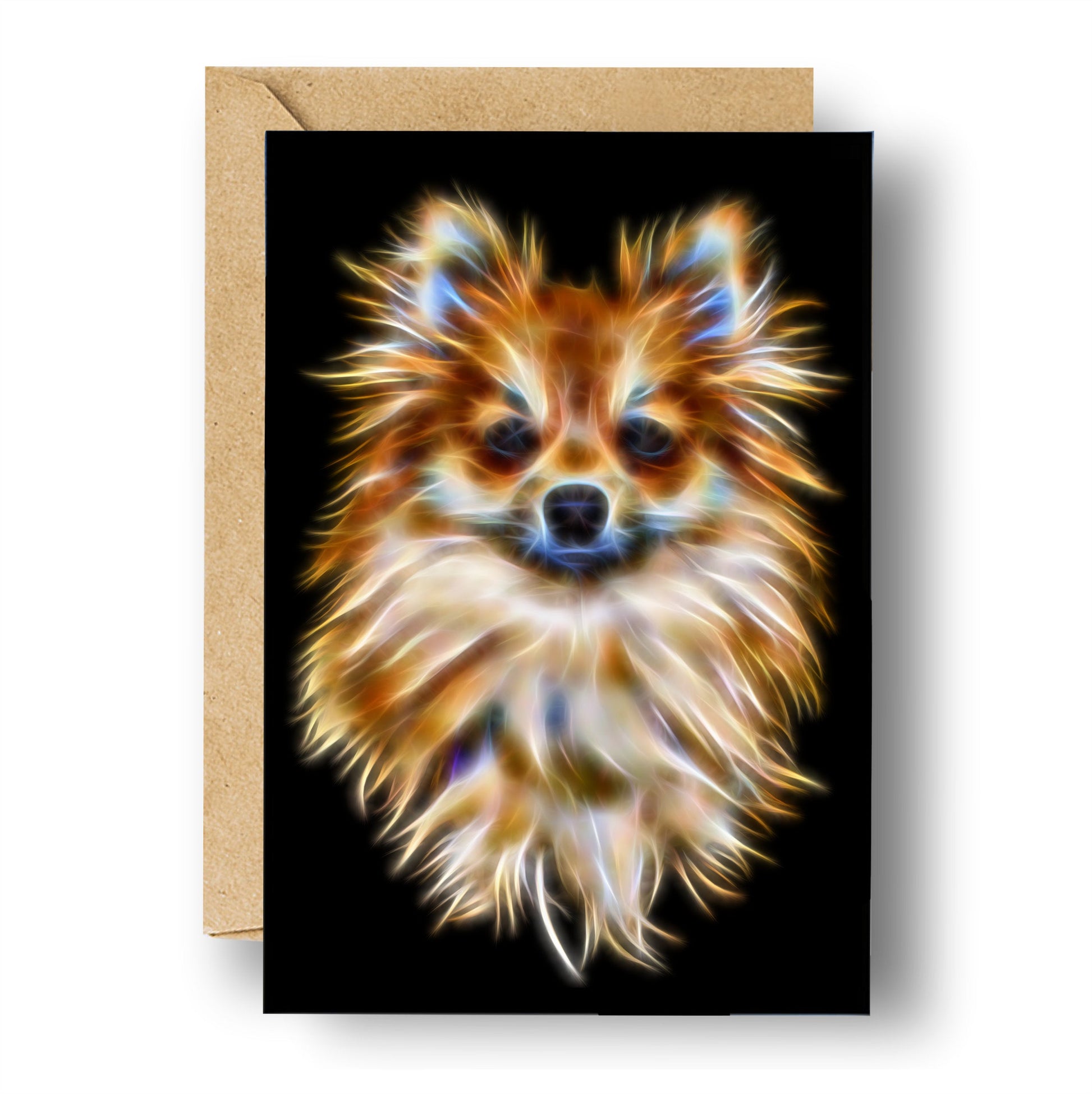 Pomeranian Blank Birthday Greeting Card with Stunning Fractal Art Design