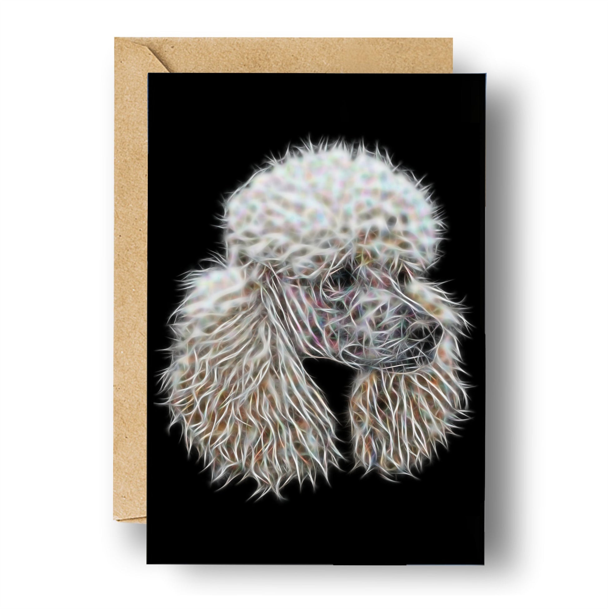 White Poodle Blank Birthday Greeting Card with Stunning Fractal Art Design
