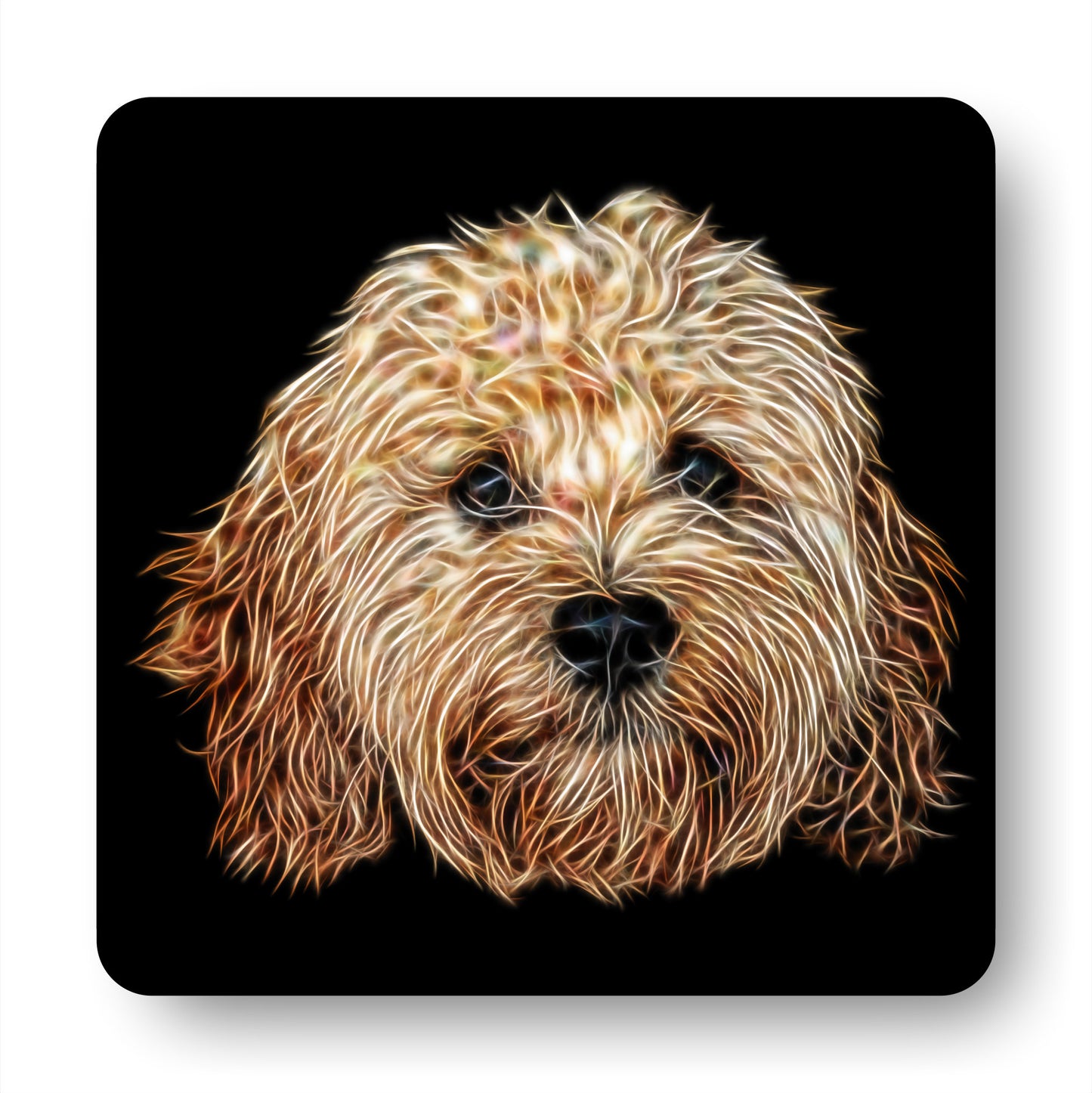 Apricot Cavapoo Coasters, Set of 2, with Stunning Fractal Art Design.