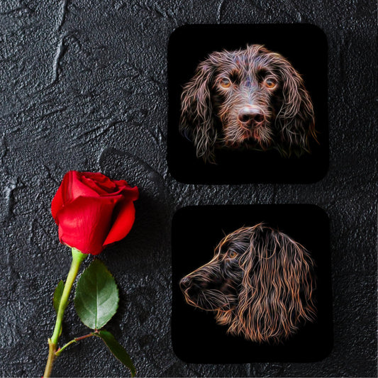 Cocker Spaniel - Chocolate Working Cocker Spaniel Coaster Set with Fractal Art Design Set #1