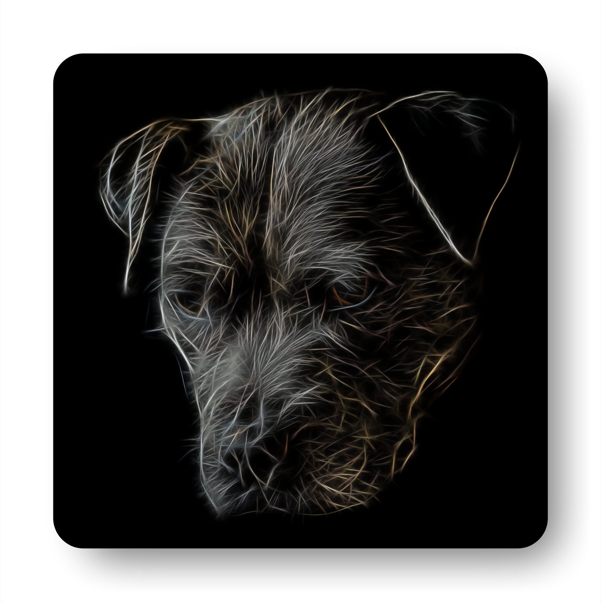 Black Staffordshire Bull Terrier Coasters, Set of 4, with Stunning Fractal Art Design. Perfect Dog Owner Gift.