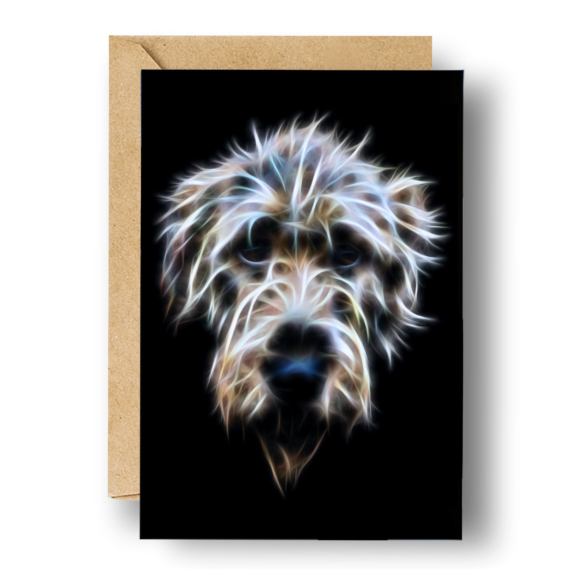 Irish Wolfhound Blank Birthday Greeting Card with Stunning Fractal Art Design #1-1