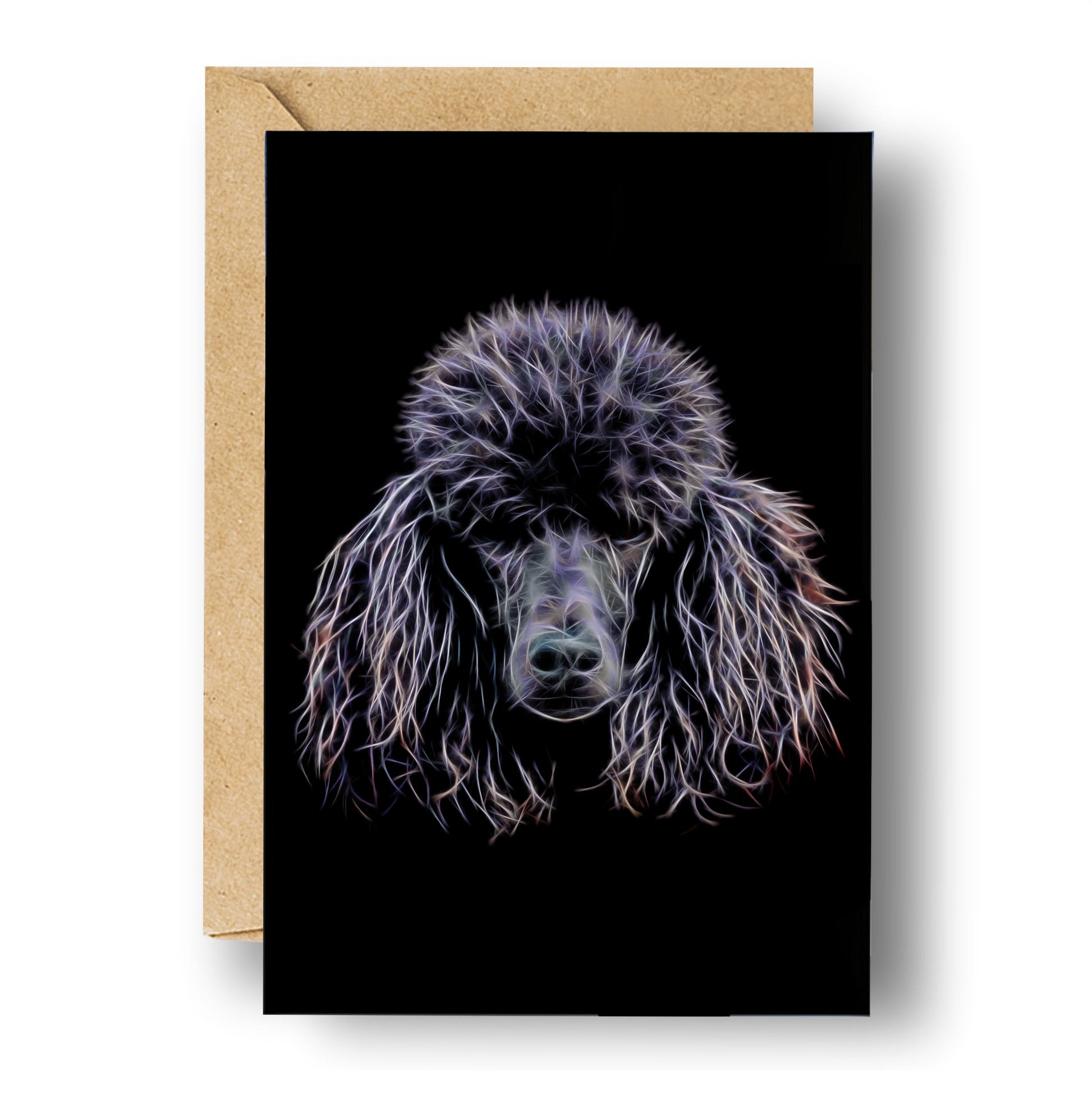 Black Poodle Blank Birthday Greeting Card with Stunning Fractal Art Design