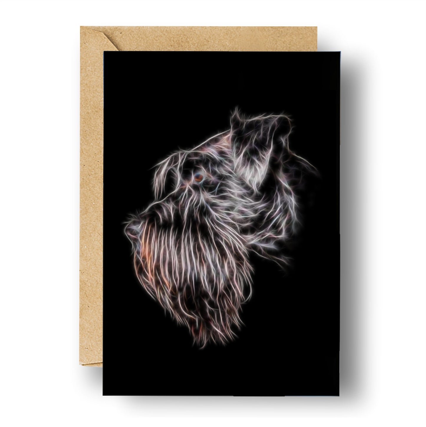 Black Schnauzer Blank Birthday Greeting Card with Stunning Fractal Art Design