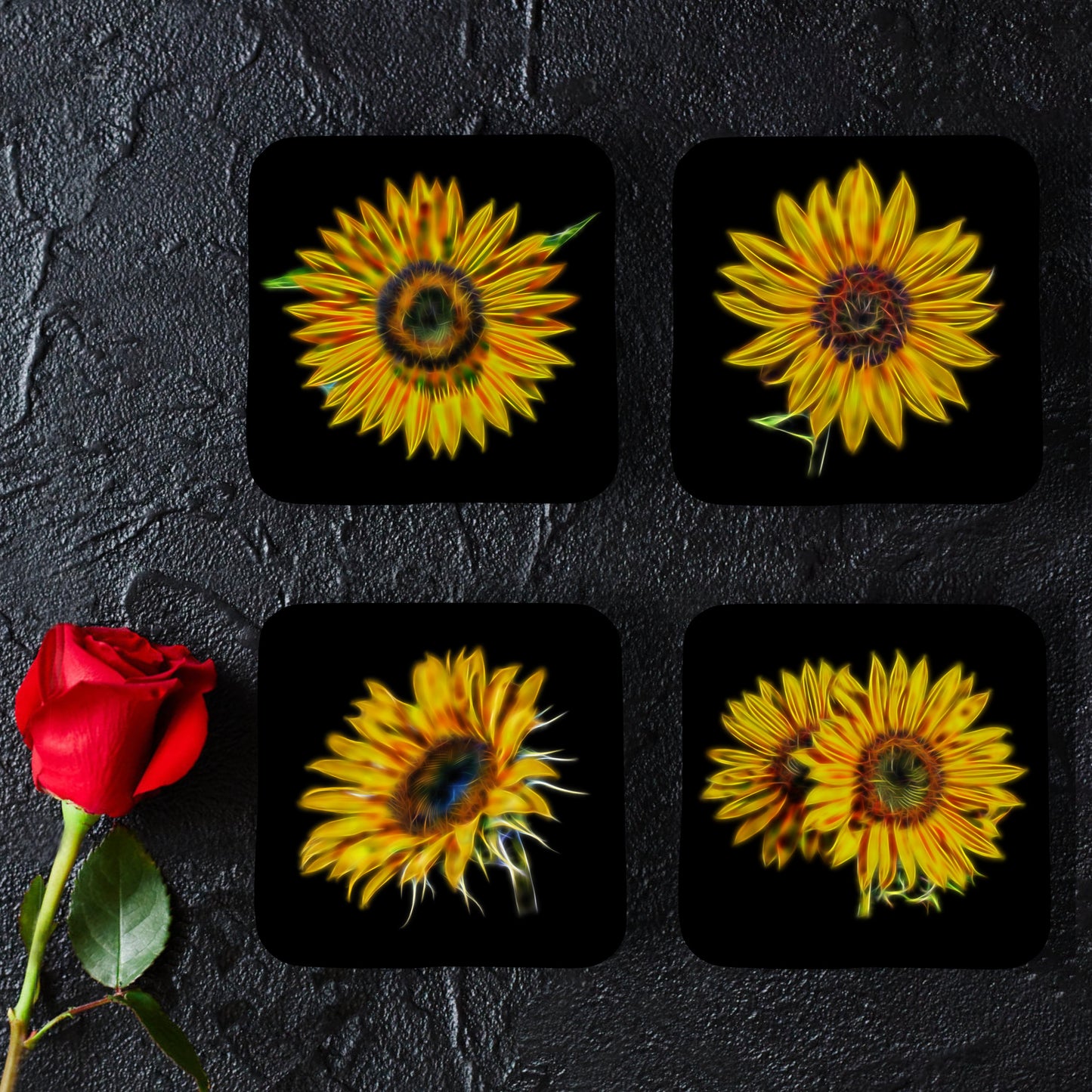 Sunflower Coasters with Stunning Fractal Art Design.