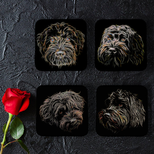 Black Labradoodle Coasters, Set of 4, with Stunning Fractal Art Design