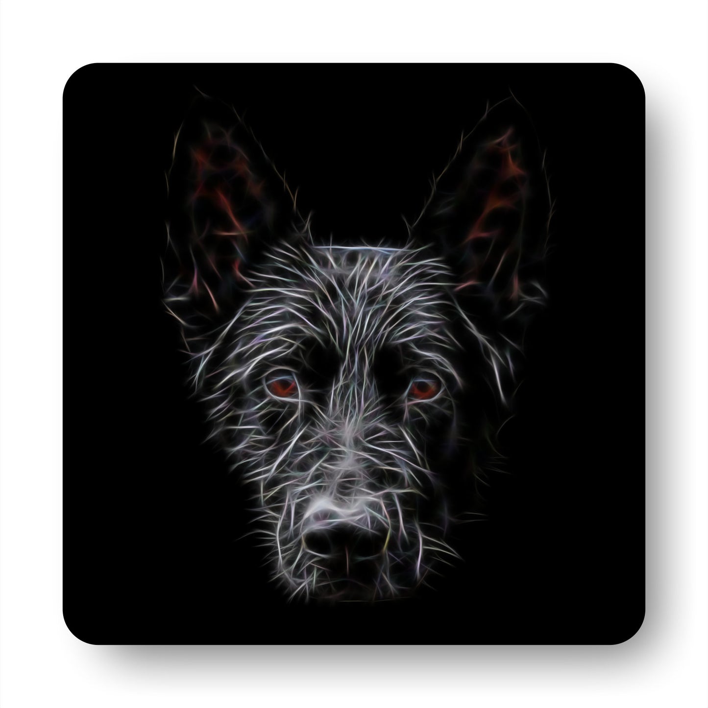 Black German Shepherd Coasters, Set of 4, with Stunning Fractal Art Design. Perfect Dog Lover Gift.