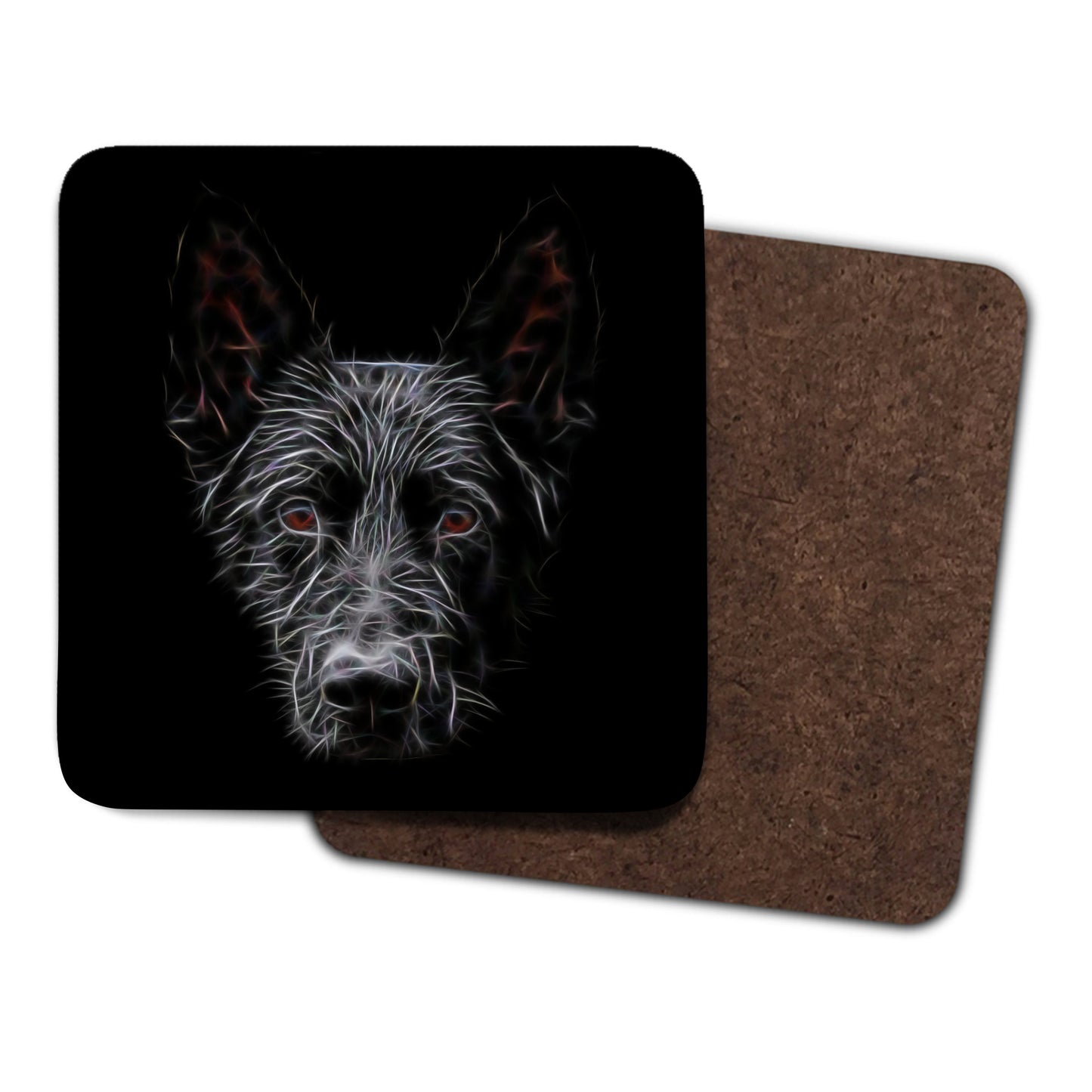 Black German Shepherd Coasters, Set of 4, with Stunning Fractal Art Design. Perfect Dog Lover Gift.