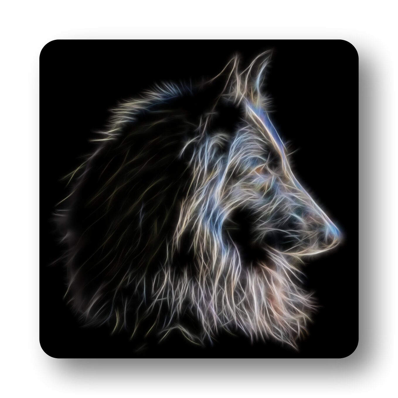 Belgian Shepherd Coasters, Set of 2, with Stunning Fractal Art Design. Belgian Groenendael