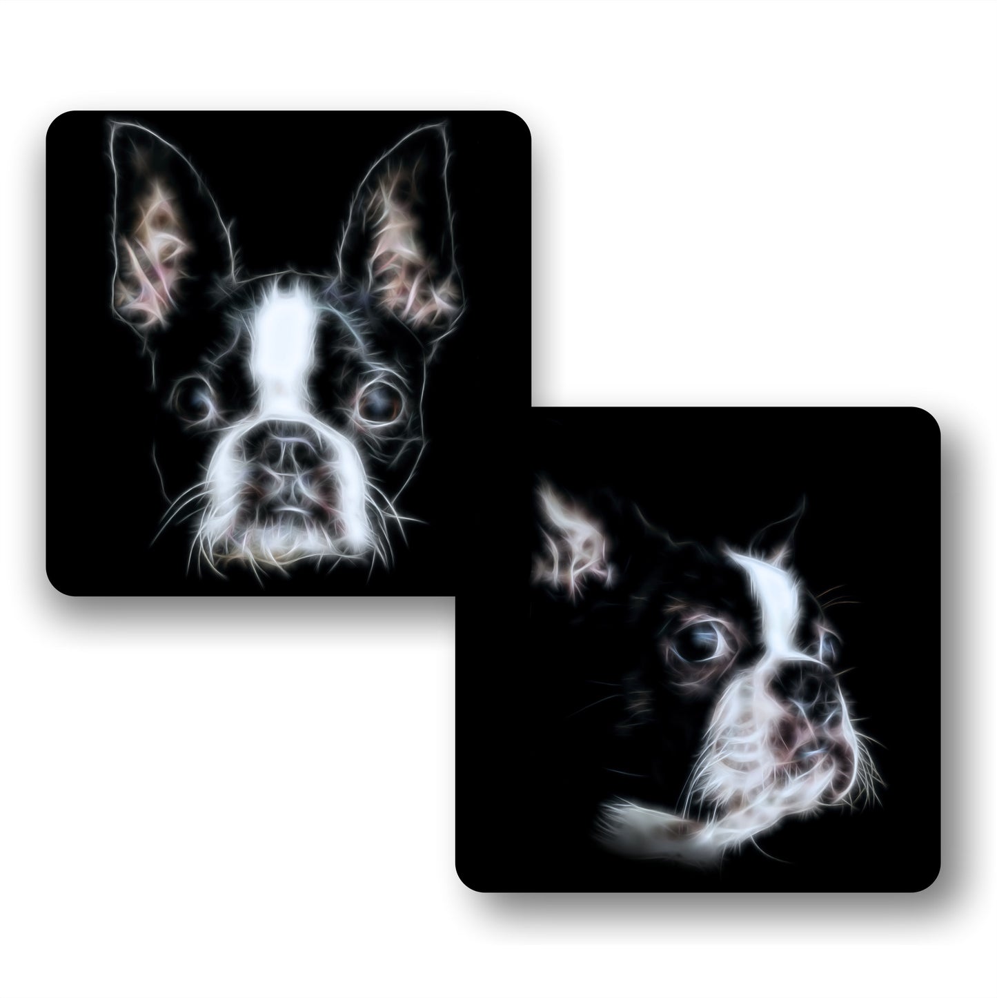 Boston Terrier Coasters, Set of 2, with Stunning Fractal Art Design.
