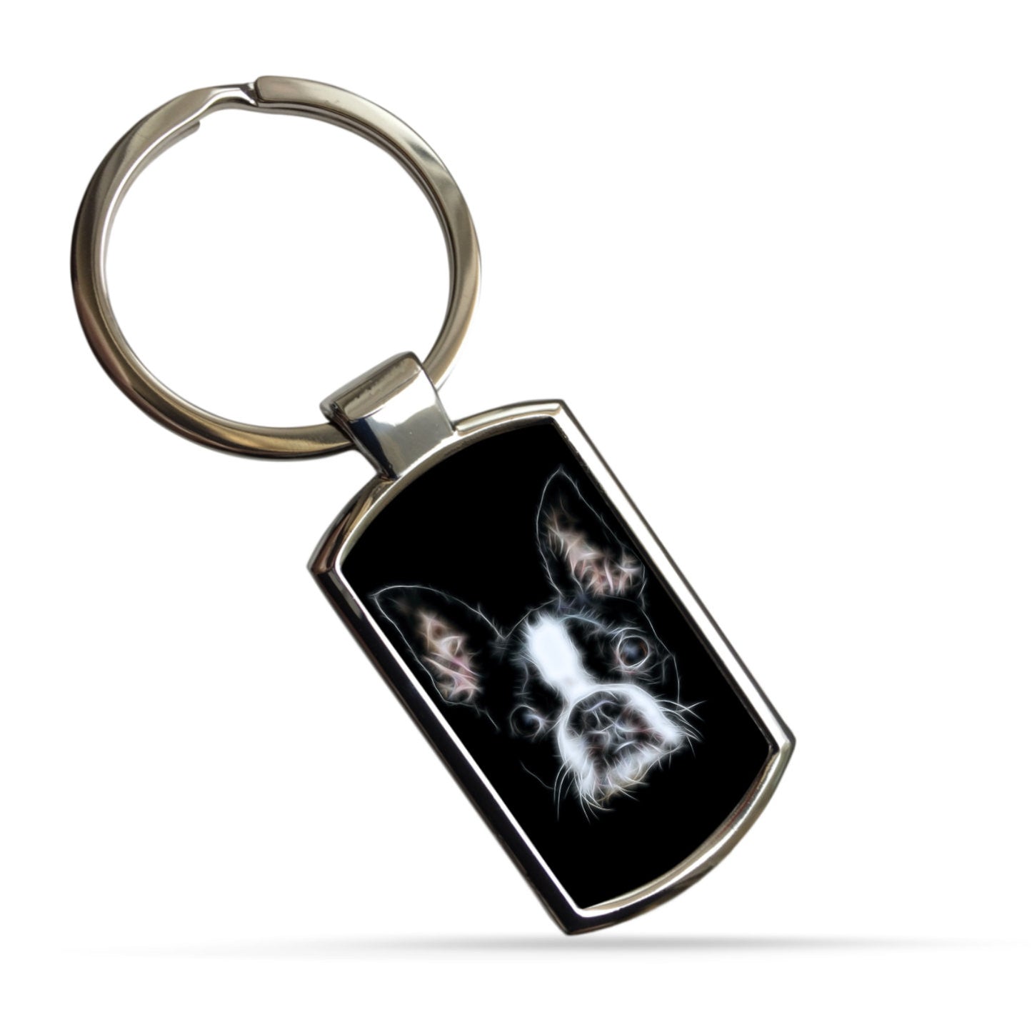 Boston Terrier Keychain with Stunning Fractal Art Design