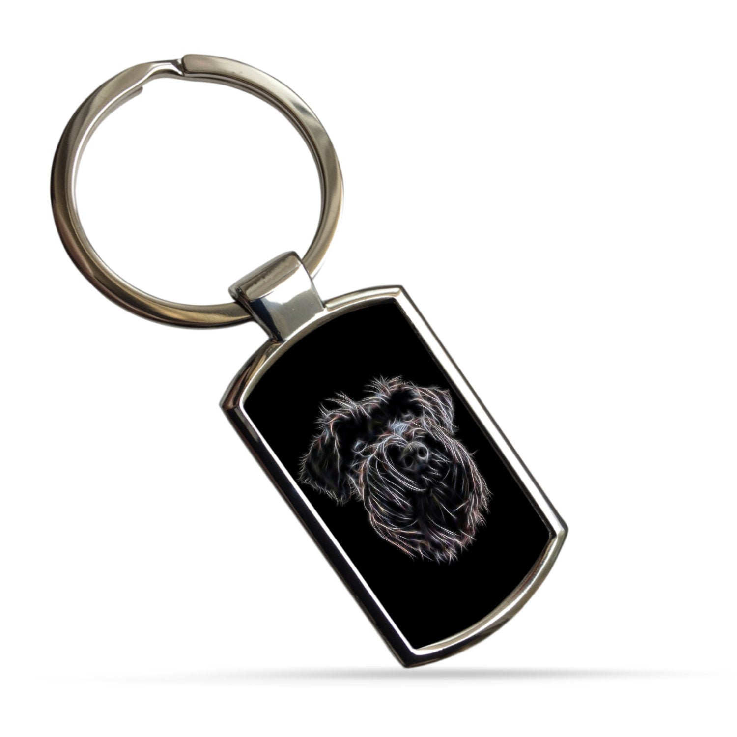 Black Schnauzer Keychain with Stunning Fractal Art Design.