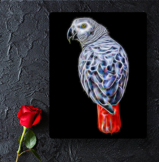 African Grey Parrot Metal Wall Plaque Fractal Art Design