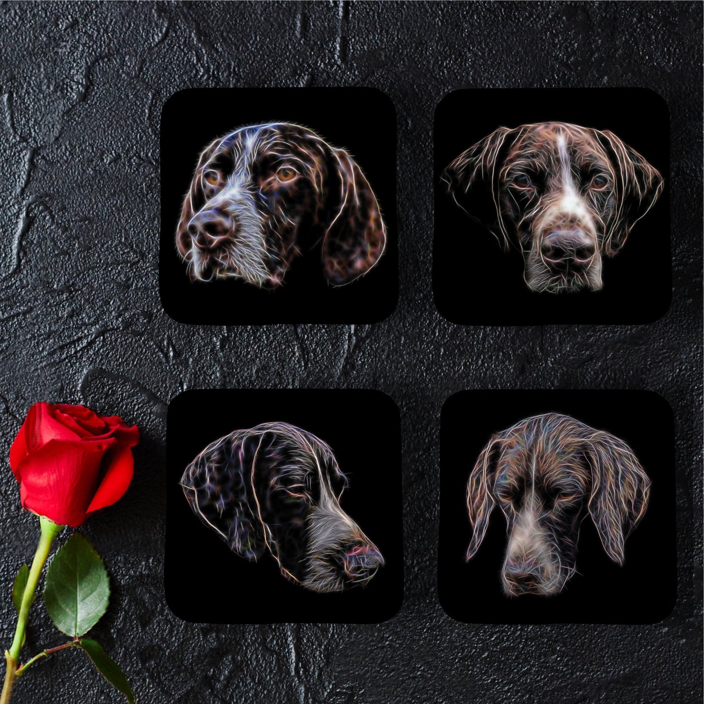 German Shorthaired Pointer Coasters, Set of 4, with Stunning Fractal Art Design