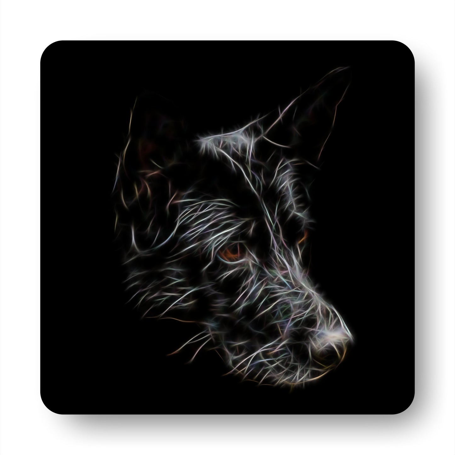 Black German Shepherd Coasters, Set of 4, with Stunning Fractal Art Design. Perfect Dog Lover Gift.