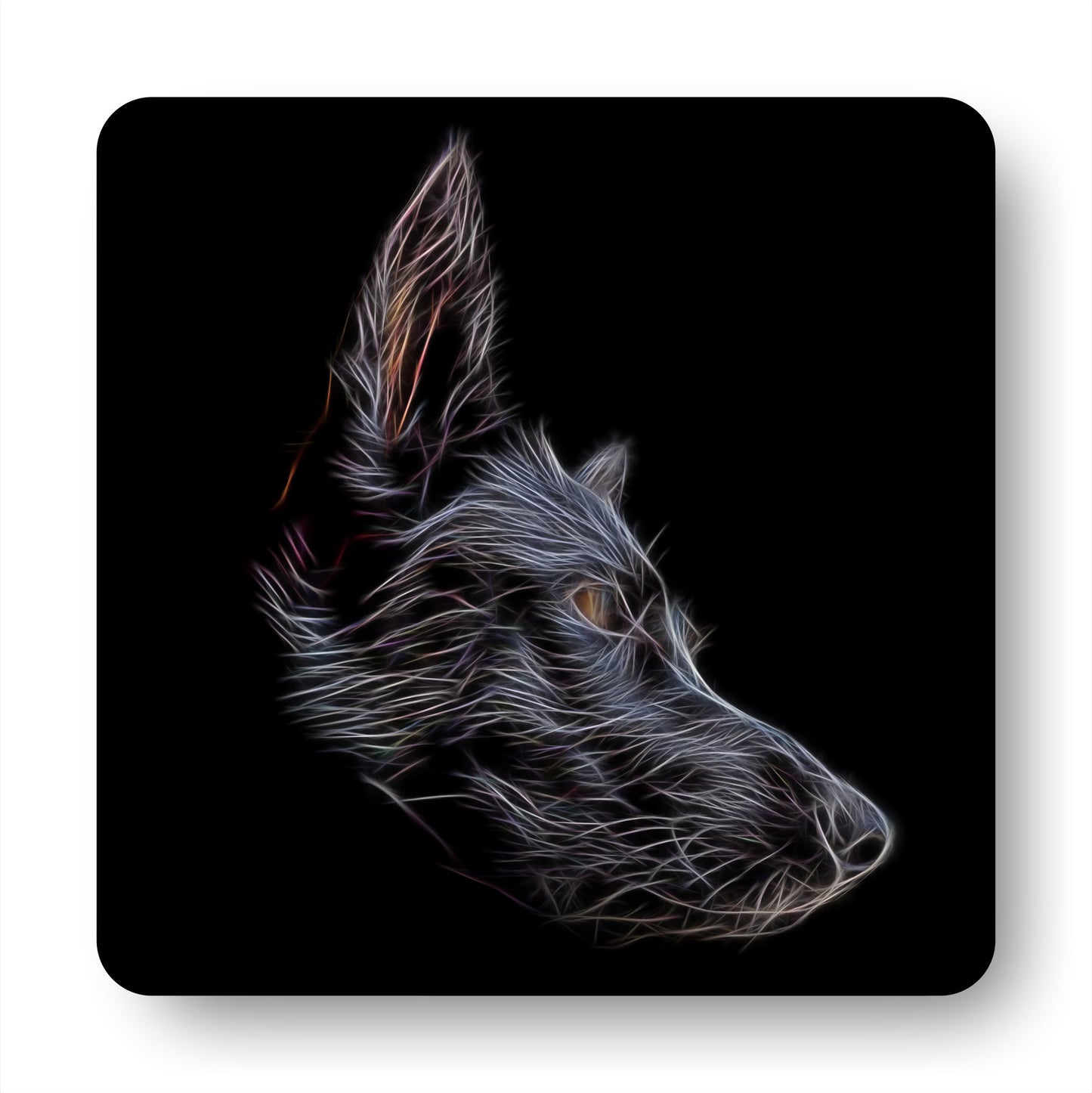 Black German Shepherd Coasters, Set of 4, with Stunning Fractal Art Design. Perfect Dog Lover Gift.