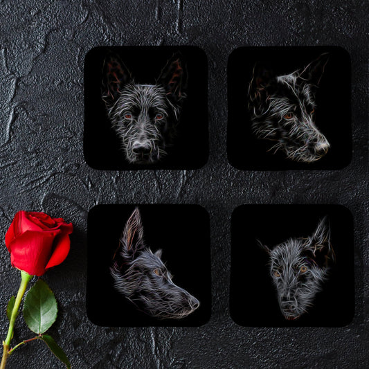 Black German Shepherd Coasters, Set of 4, with Stunning Fractal Art Design. Perfect Dog Lover Gift.