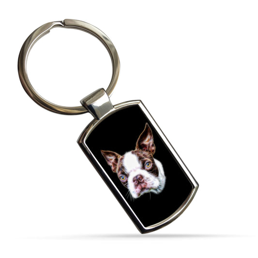 Boston Terrier Metal Rectangle Keyring