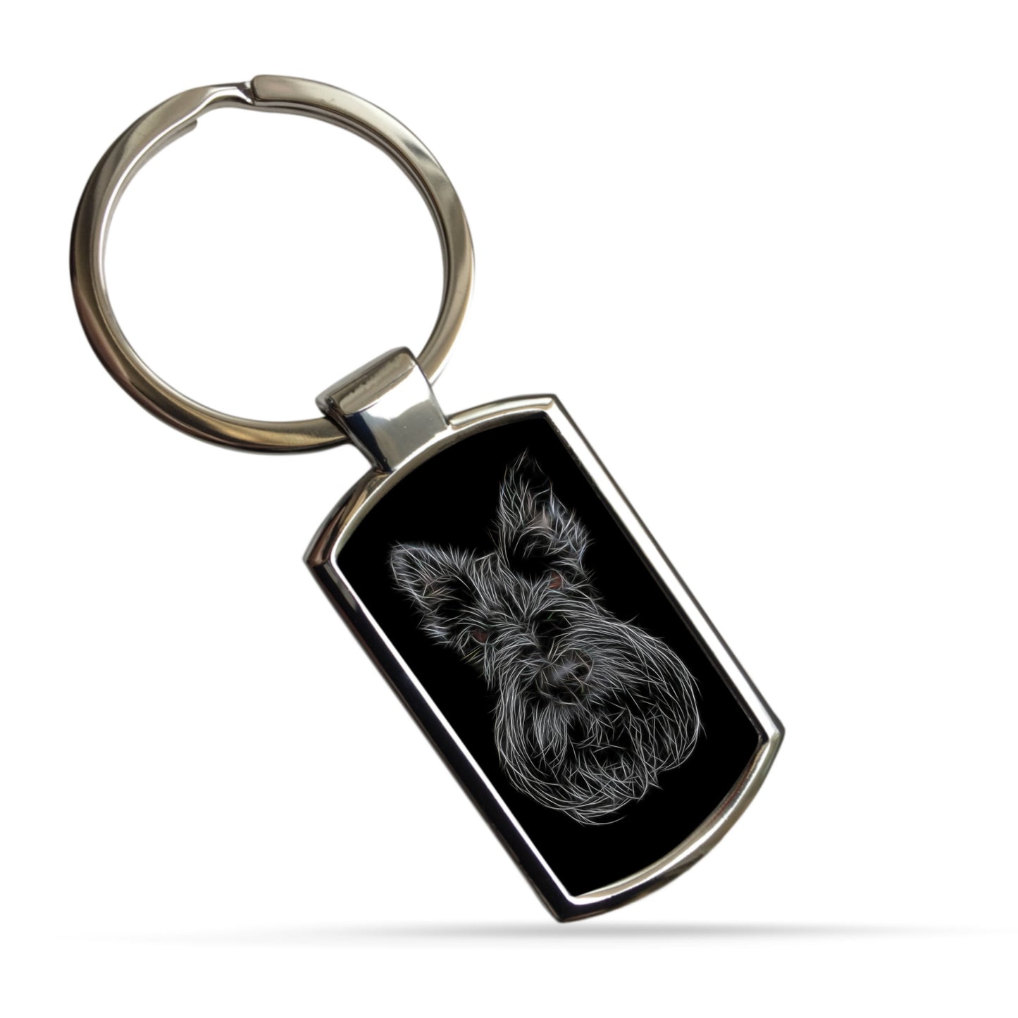 Scottish Terrier Keychain with Stunning Fractal Art Design. Scottie Dog Gift