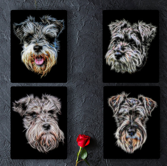 Schnauzer Metal Wall Plaque with Stunning Fractal Art Design.