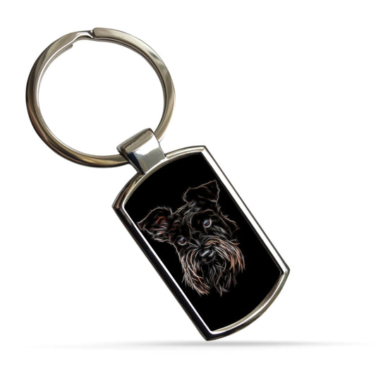 Black Schnauzer Keychain with Stunning Fractal Art Design.