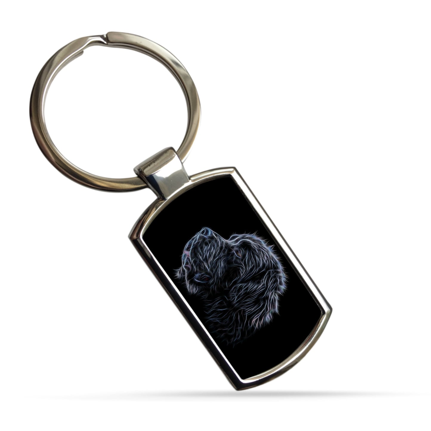 Black Newfoundland Dog Keychain with Fractal Art Design