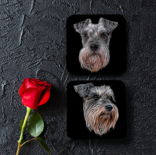 Schnauzer Coaster Set with Stunning Fractal Art Design, Schnauzer Owner Gift
