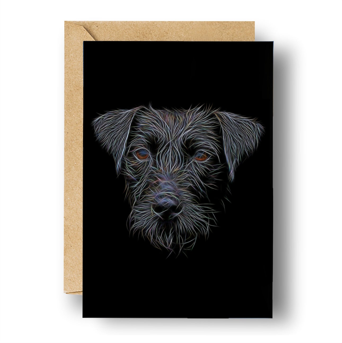 Patterdale Terrier Blank Birthday Greeting Card with Stunning Fractal Art Design