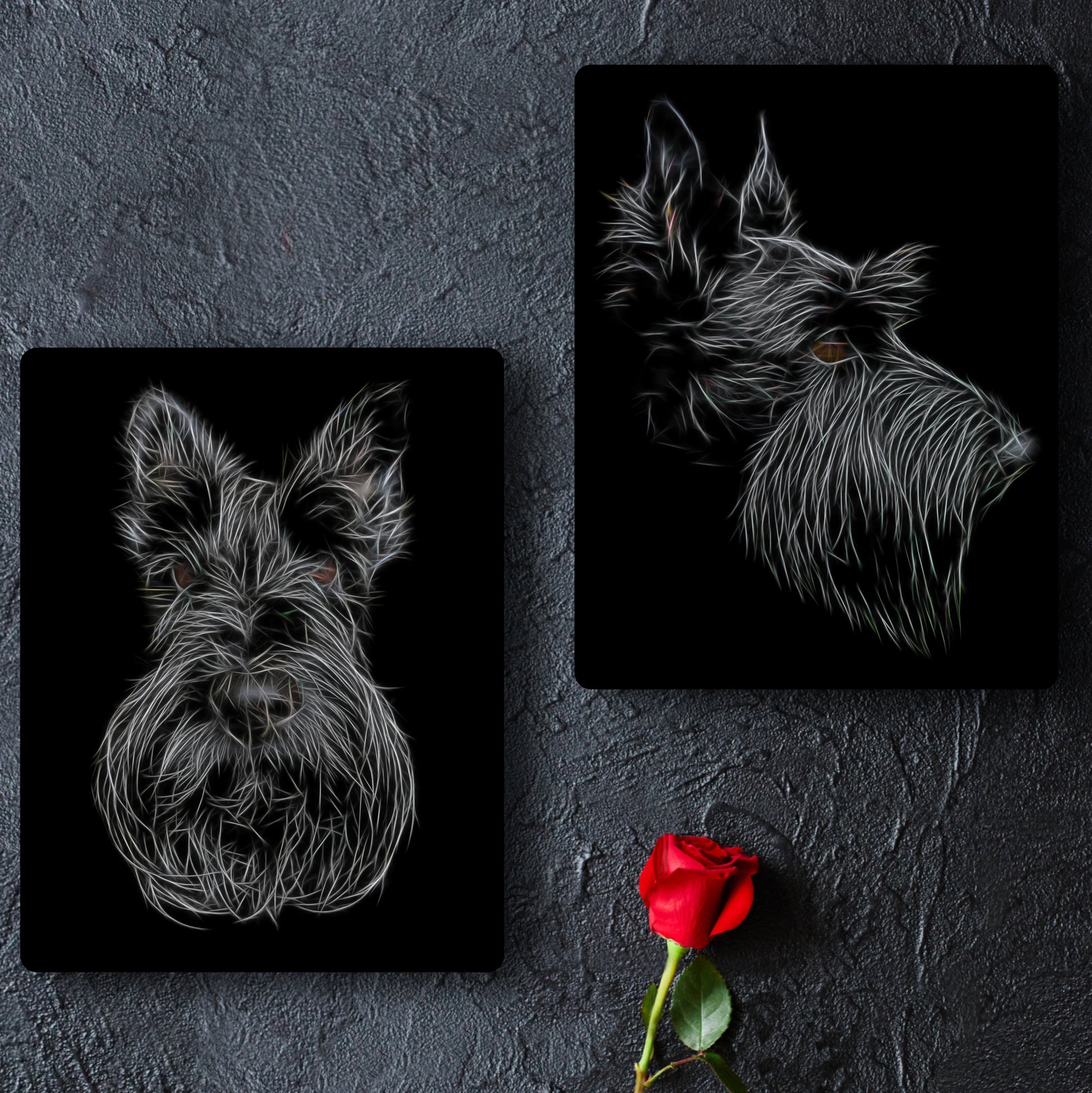 Scottish Terrier Metal Wall Plaque with Fractal Art Design. Scottie Dog Gift