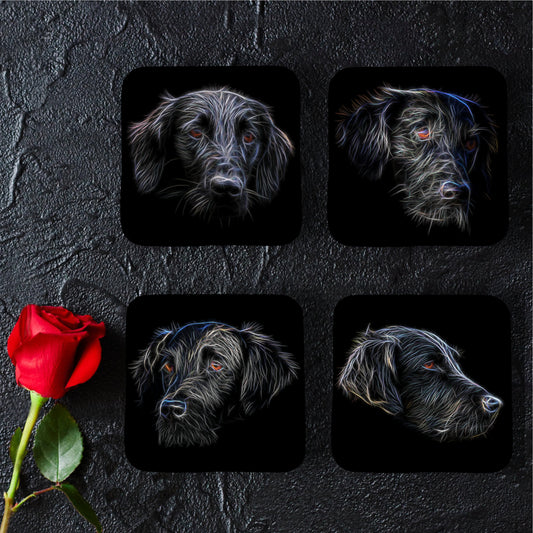 Flat Coated Retriever Coasters with Stunning Fractal Art Design, Perfect Dog Owner Gift