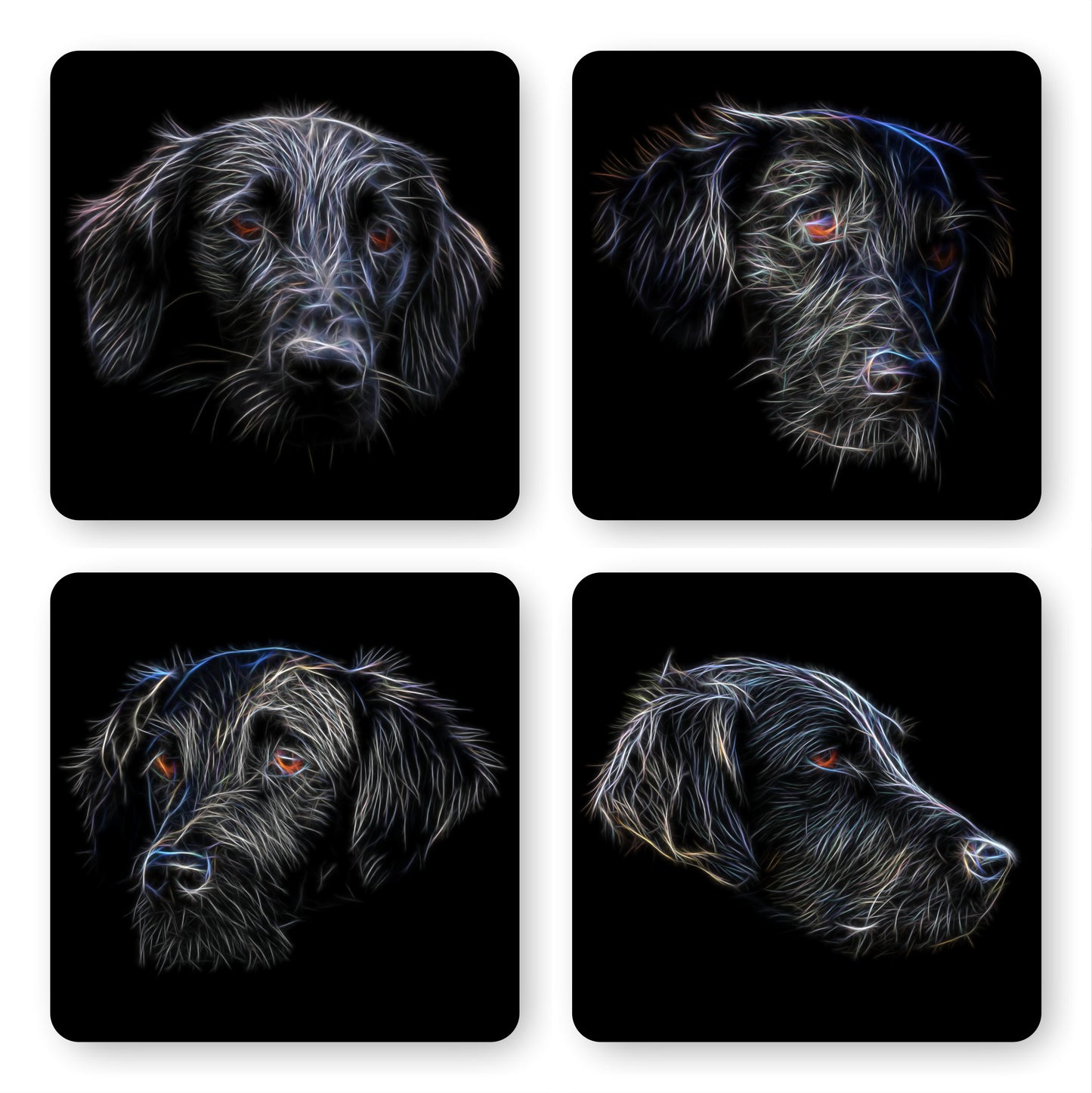Flat Coated Retriever Coasters with Stunning Fractal Art Design, Perfect Dog Owner Gift