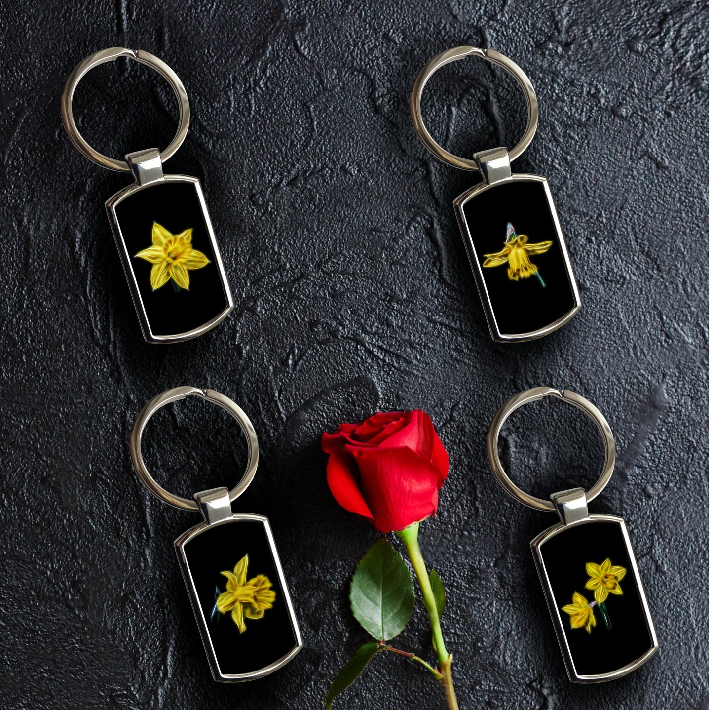 Daffodil Keychain with Fractal Art Design.