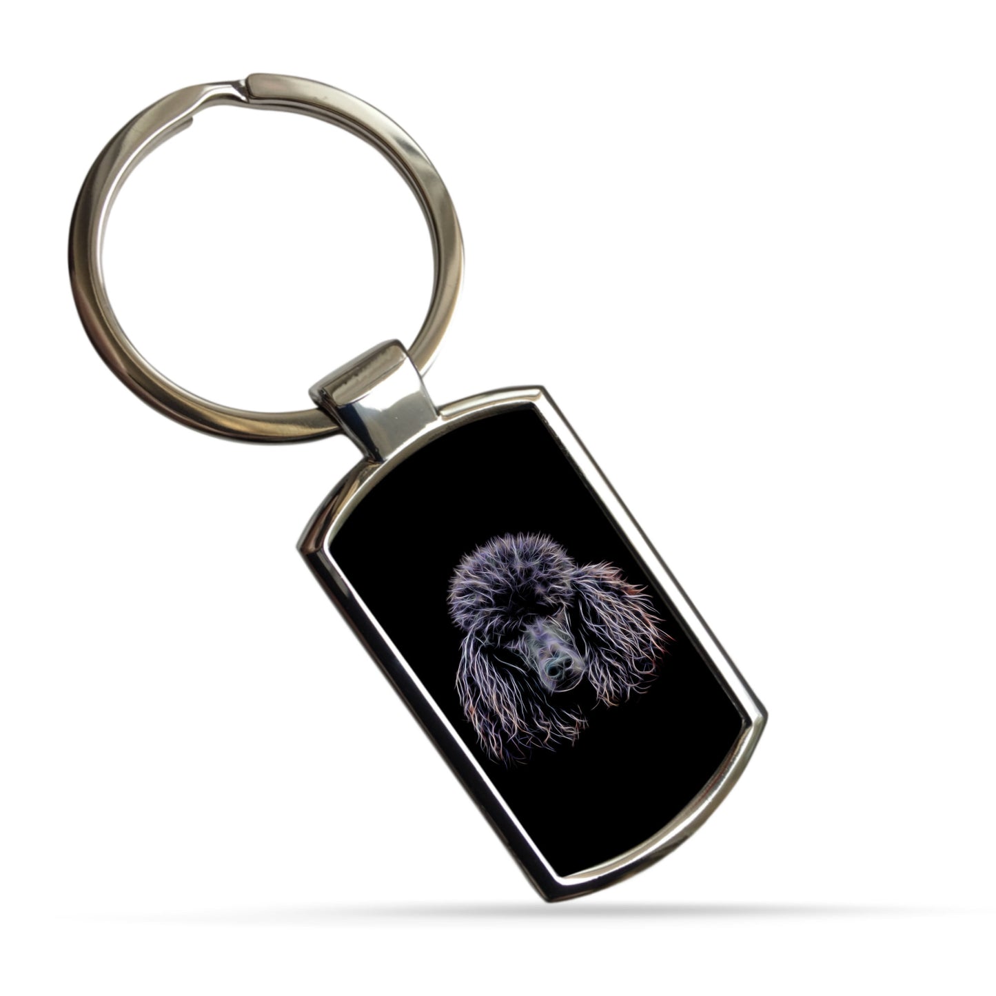Black Standard Poodle Keychain with Fractal Art Design.