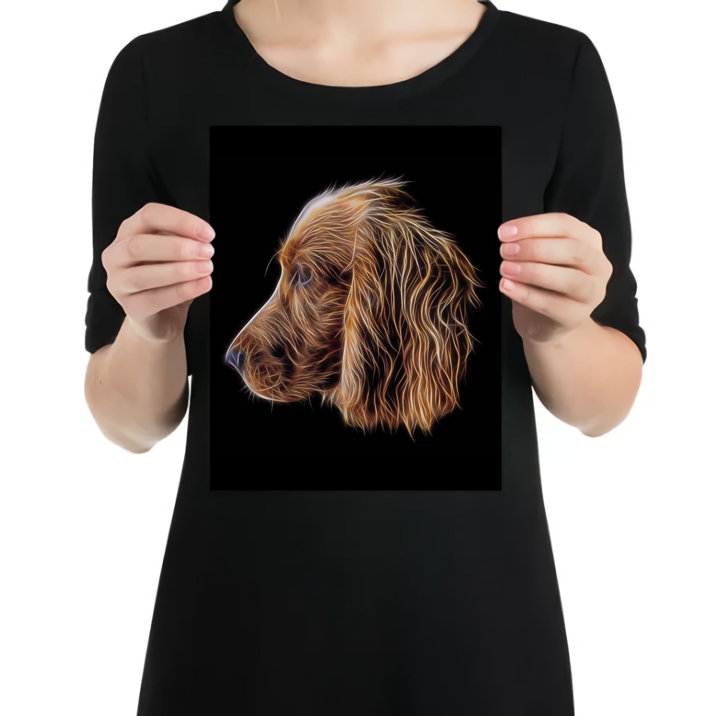 Red Working Cocker Spaniel Metal Wall Plaque with Stunning Fractal Art Design