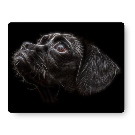 Black Puggle Dog Metal Wall Plaque with Fractal Art Design.