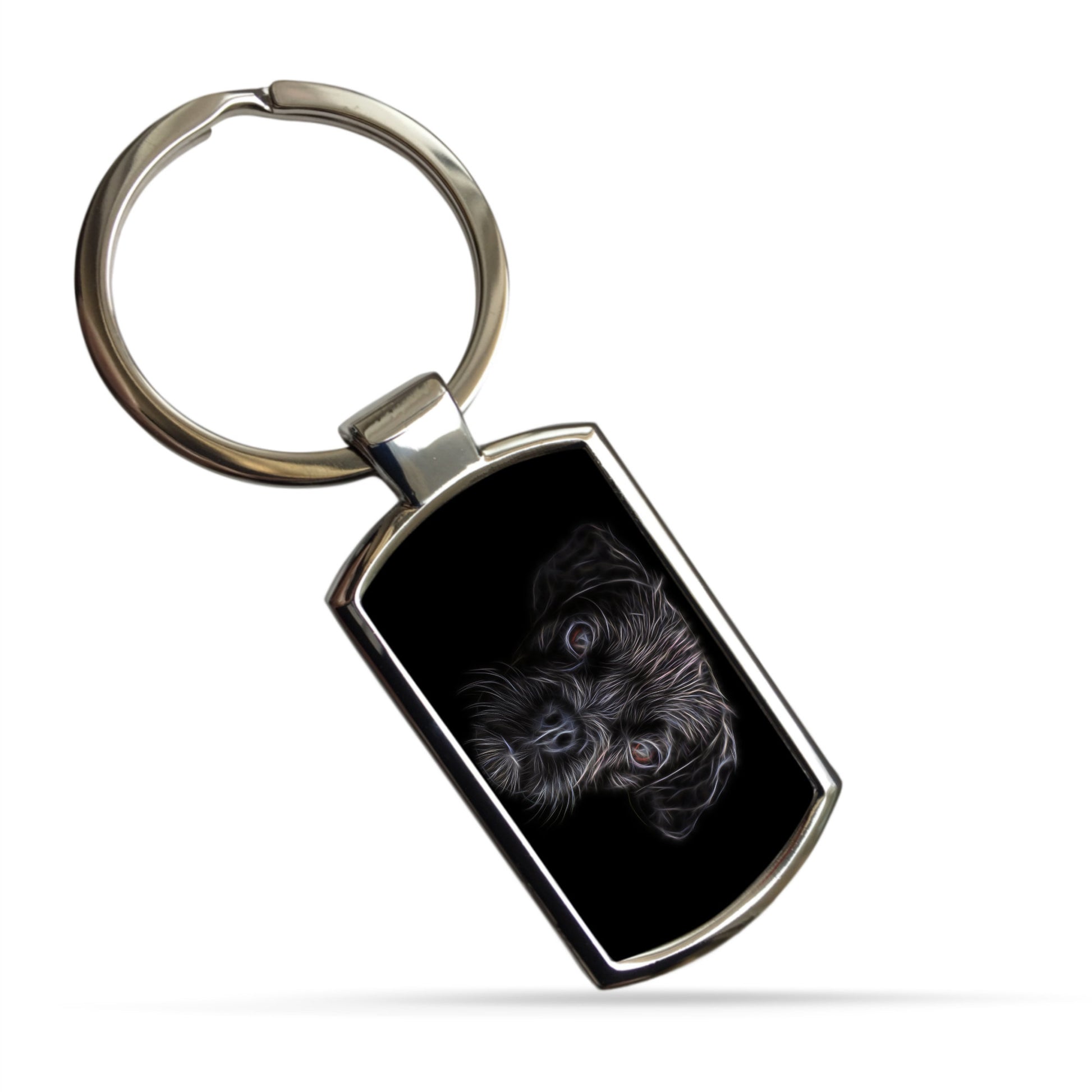 Black Puggle Dog Keychain with Fractal Art Design