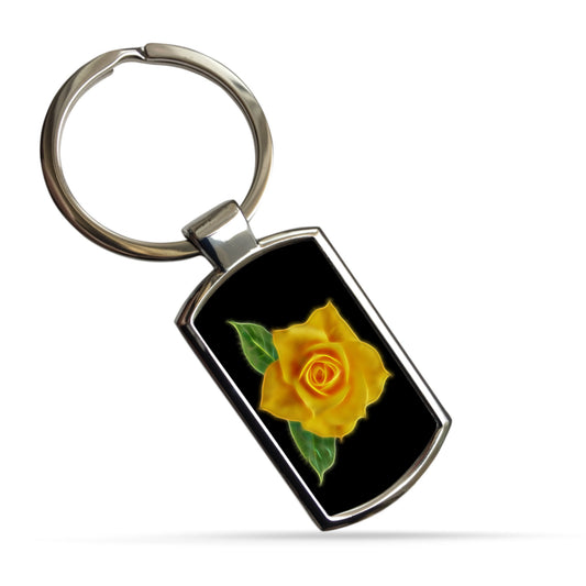 Rose Metal Rectangle Keyring. Choice of Red, White, Yellow or Pink