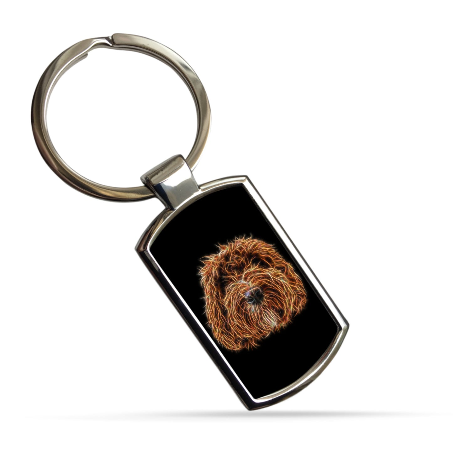 Red Labradoodle Keychain with Stunning Fractal Art Design. A Perfect Gift for Doodle Dog Lover.