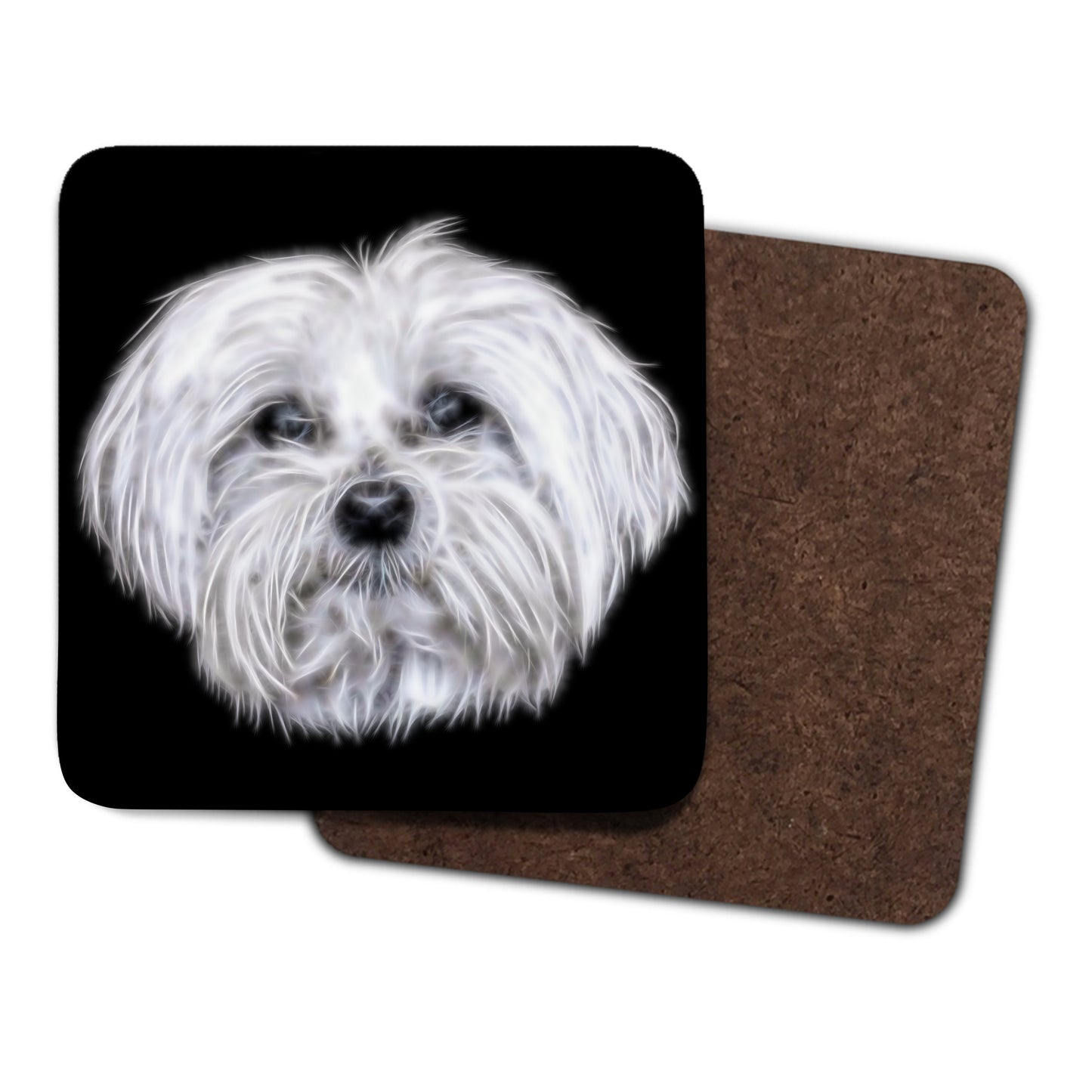 Maltese Dog Coasters, Set of 2, with Stunning Fractal Art Design.