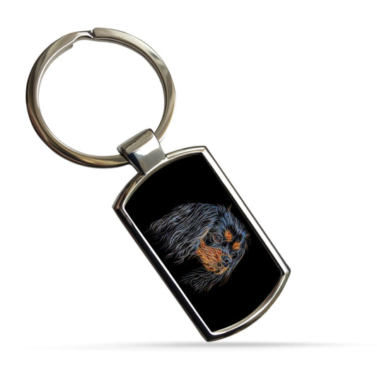 Black and Tan King Charles Spaniel Keychain with Stunning Fractal Art Design