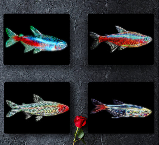 Tetra Fish Metal Wall Plaque with Stunning Fractal Art Design.